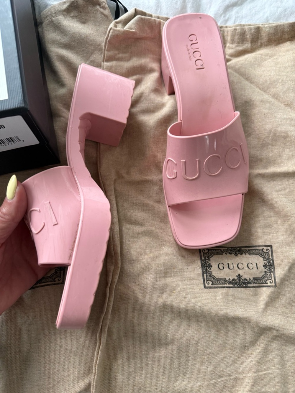 Gucci Double GG Logo Rubber Platform Block Heel Mules Slides Sandals Shoes 38 - Picture 4 of 9
